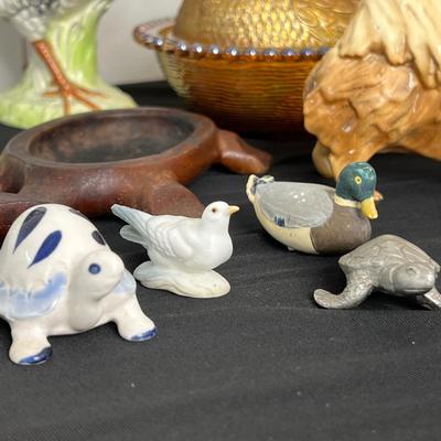 Animal Figurines Lot - Carnival Glass, Wood, Porcelain, Pewter