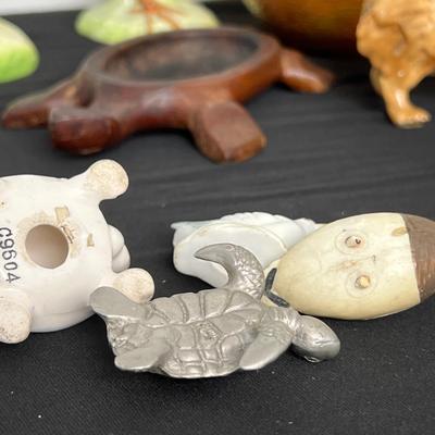 Animal Figurines Lot - Carnival Glass, Wood, Porcelain, Pewter