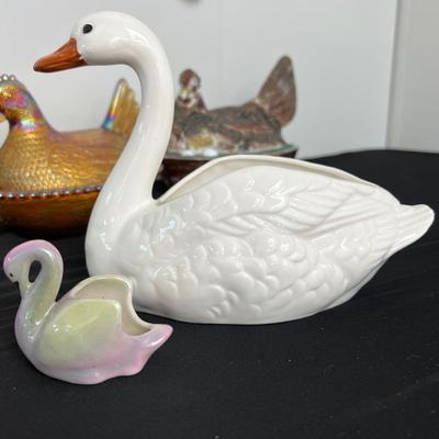 Animal Figurines Lot - Carnival Glass, Wood, Porcelain, Pewter