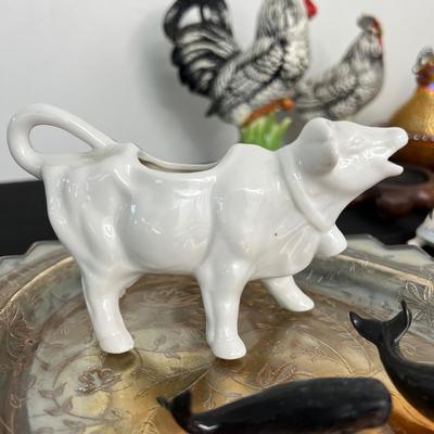 Animal Figurines Lot - Carnival Glass, Wood, Porcelain, Pewter