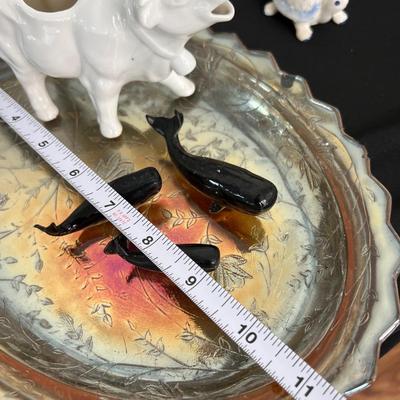 Animal Figurines Lot - Carnival Glass, Wood, Porcelain, Pewter