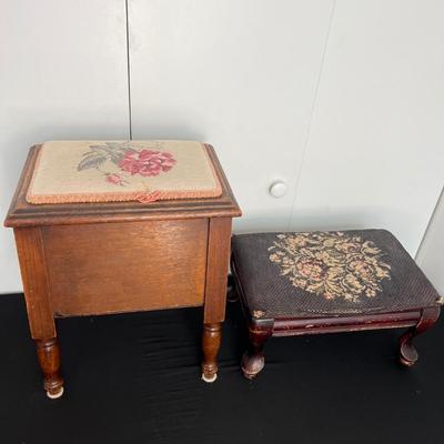 Antique Footstool & Shoeshine Box