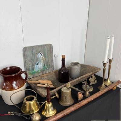 Rustic Decor Lot - Wood, Brass, Ceramic, Vintage