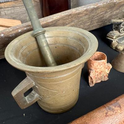 Rustic Decor Lot - Wood, Brass, Ceramic, Vintage