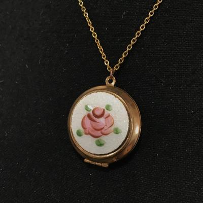 Guilloche Rose locket necklace vintage