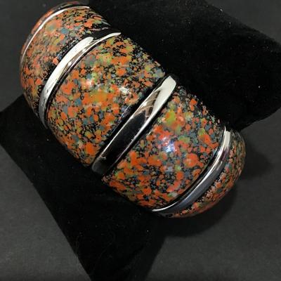 Chunky silver toned stretch, bracelet,