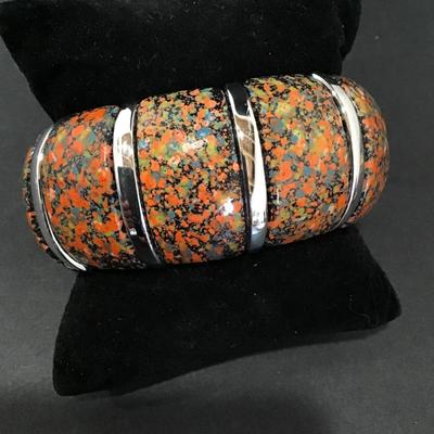 Chunky silver toned stretch, bracelet,