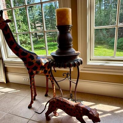 Giraffe, cheetah and large candle decor
