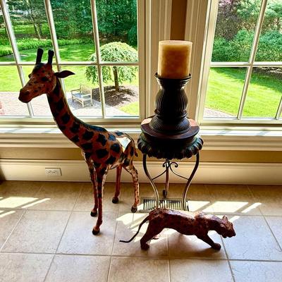 Giraffe, cheetah and large candle decor