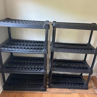 Two 4-Tier Plastic Shelving Units