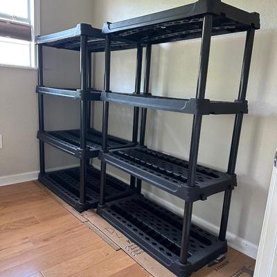 Two 4-Tier Plastic Shelving Units