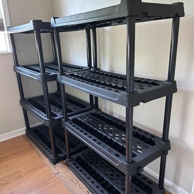 Two 4-Tier Plastic Shelving Units