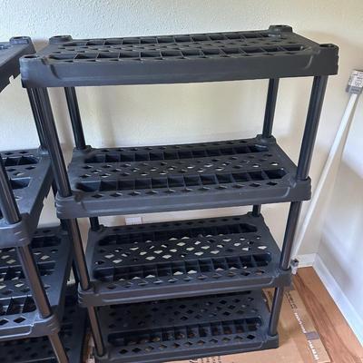 Two 4-Tier Plastic Shelving Units