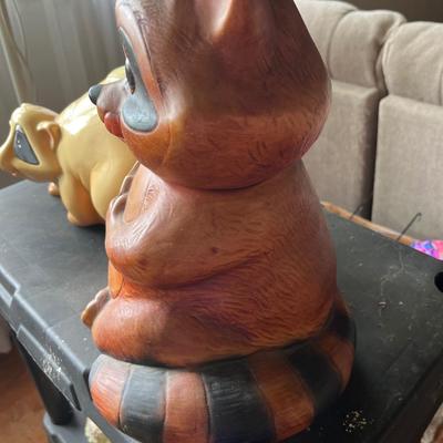 Sale Photo Thumbnail #2: Ceramic vintage raccoon cookie jar