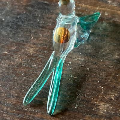 Sale Photo Thumbnail #24: Tiny glass hummingbird little over 2” has a gold like beak and chest area