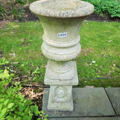Pair Concrete Urn Planters Vases w Bases