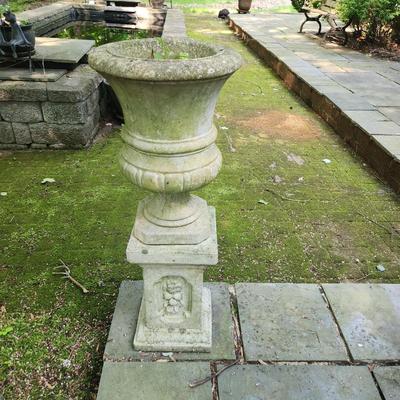 Pair Concrete Urn Planters Vases w Bases