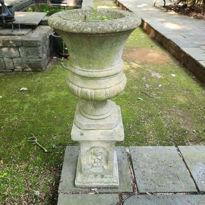 Pair Concrete Urn Planters Vases w Bases