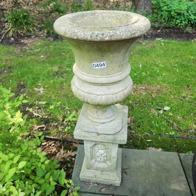 Pair Concrete Urn Planters Vases w Bases