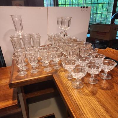 Large Collection of 44 Clear Glass Footed Glassware