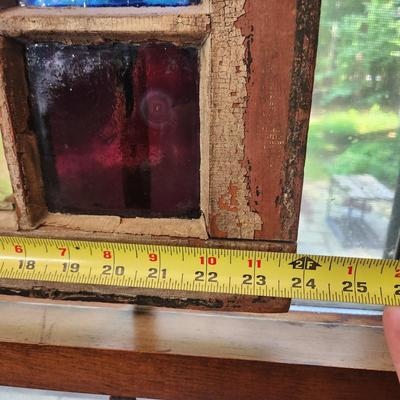 Antique Stained Glass Window Sash 9 Panes