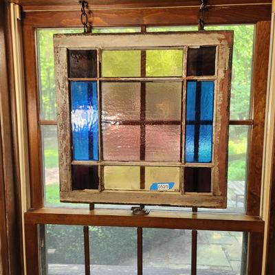 Antique Stained Glass Window Sash 9 Panes