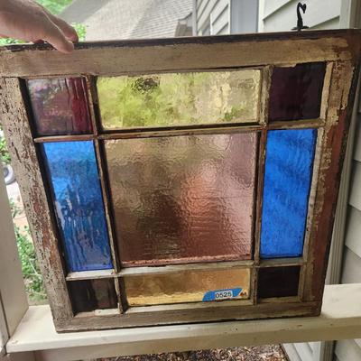 Antique Stained Glass Window Sash 9 Panes