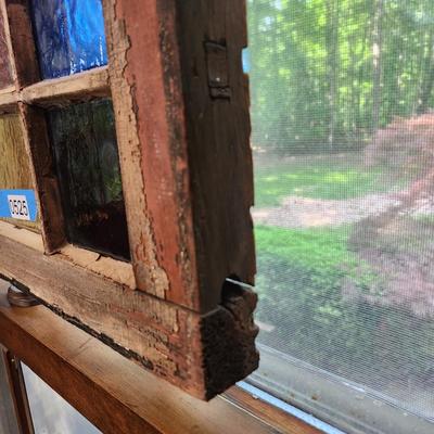 Antique Stained Glass Window Sash 9 Panes