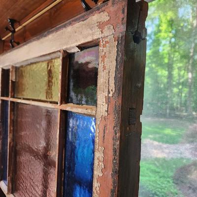 Antique Stained Glass Window Sash 9 Panes