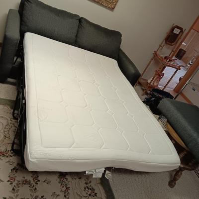 DARK GRAY, GENTLY USED, NEWER HIDE A BED SOFA WITH A TEMPURPEDIC STYLE MATTRESS