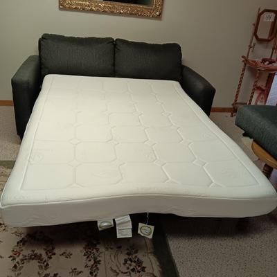 DARK GRAY, GENTLY USED, NEWER HIDE A BED SOFA WITH A TEMPURPEDIC STYLE MATTRESS