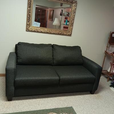 DARK GRAY, GENTLY USED, NEWER HIDE A BED SOFA WITH A TEMPURPEDIC STYLE MATTRESS