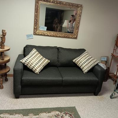 DARK GRAY, GENTLY USED, NEWER HIDE A BED SOFA WITH A TEMPURPEDIC STYLE MATTRESS