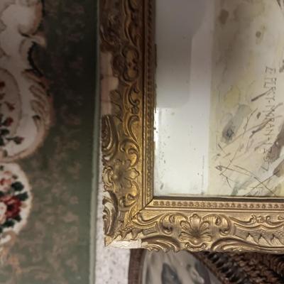 2 OLD PICTURES IN AN ANTIQUE AND WICKER FRAME