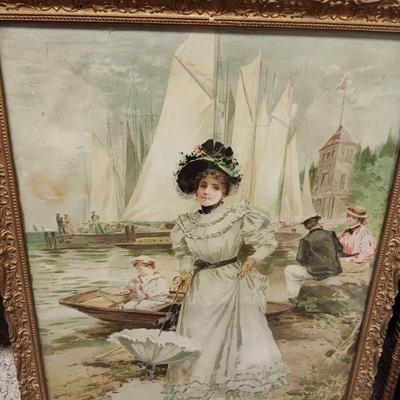 2 OLD PICTURES IN AN ANTIQUE AND WICKER FRAME