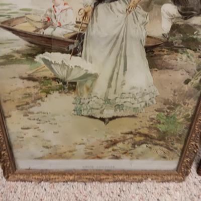 2 OLD PICTURES IN AN ANTIQUE AND WICKER FRAME