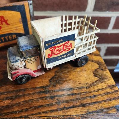 Vintage Wooden Pepsi-Cola Bottle Carrier and Toy Truck