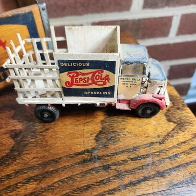 Vintage Wooden Pepsi-Cola Bottle Carrier and Toy Truck