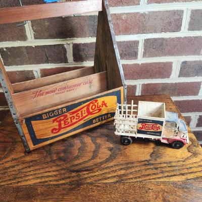Vintage Wooden Pepsi-Cola Bottle Carrier and Toy Truck