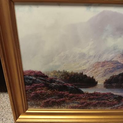 FRAMED PICTURE AND A WOOD SLAB CLOCK