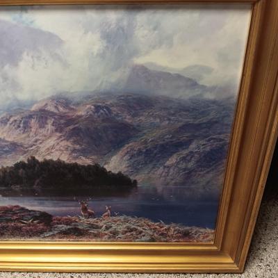 FRAMED PICTURE AND A WOOD SLAB CLOCK