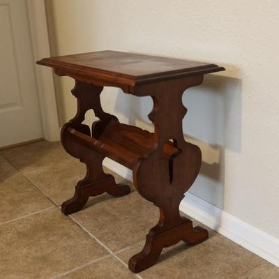 Vintage Handmade Solid Side Table with Book Trough