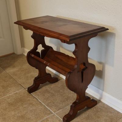 Vintage Handmade Solid Side Table with Book Trough