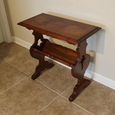Vintage Handmade Solid Side Table with Book Trough