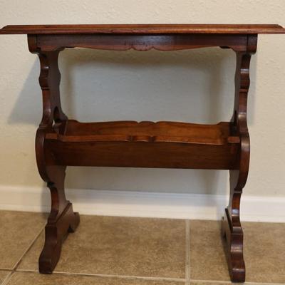 Vintage Handmade Solid Side Table with Book Trough