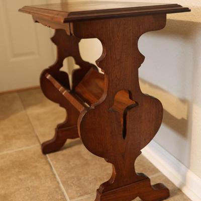 Vintage Handmade Solid Side Table with Book Trough
