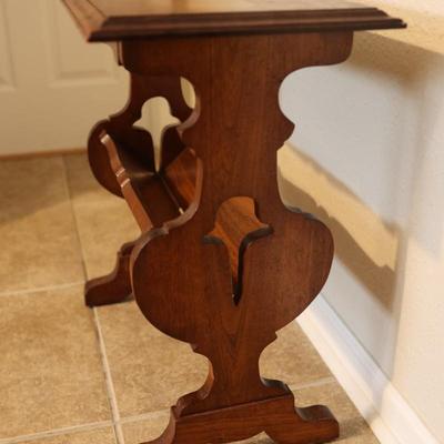 Vintage Handmade Solid Side Table with Book Trough