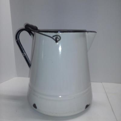Large Enameled Metal Pitcher- Approx 11" Tall