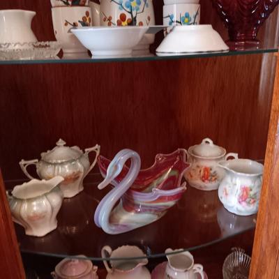 GLASS SWAN AND 2 CREAM AND SUGAR SETS