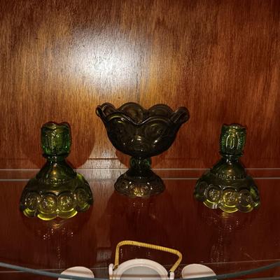 VINTAGE MOON AND STARS CANDLE HOLDERS AND FOOTED BOWL